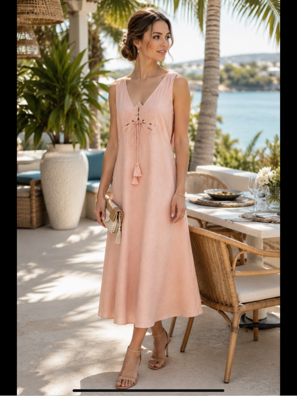 Adrianna Papell Woman 18W Blush Pink Linen Blend Embroidered Midi Dress Plus - Picture 13 of 16